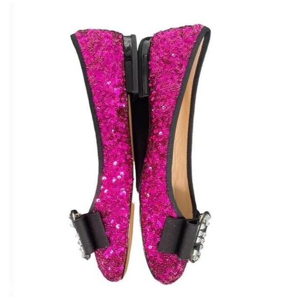 Marc Jacobs Sequins Interlock Bow Leather Ballet Flats Formal Chic EU38 US8 NEW - Picture 2 of 14